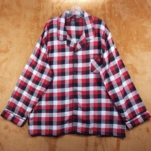 HANES Pajamas Mens Size XL Red Buffalo Check Flannel Pajama Shirt Sleepwear PJs